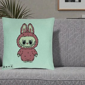 Perna Personalizata Labubu Roz Solo, 40x40 cm, Verde Menta, Husa Detasabila, Perna Inclusa, BEKZ®