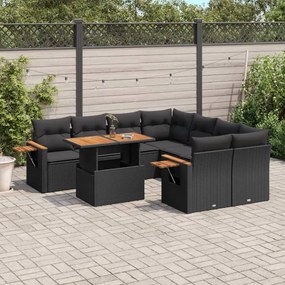 3273442 vidaXL Set mobilier de grădină cu perne, 9 piese, negru, poliratan