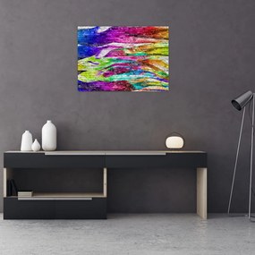 Tablou - Zid de cărămidă cu flăcări colorate (70x50 cm)