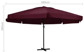 Umbrela de soare de exterior stalp aluminiu rosu bordo 600 cm Rosu bordo, 600 cm