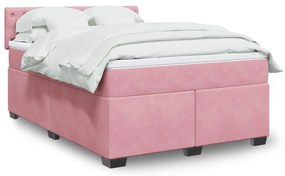 vidaXL Pat box spring cu saltea, roz, 140x200 cm, catifea