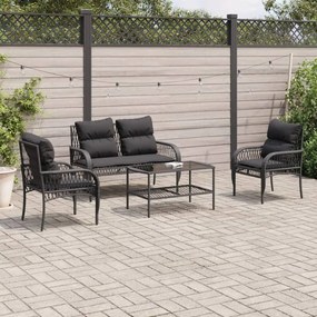 vidaXL Set mobilier de grădină cu perne, 4 piese, negru, poliratan
