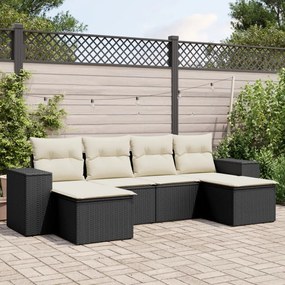 3222915 vidaXL Set mobilier de grădină cu perne, 6 piese, negru, poliratan