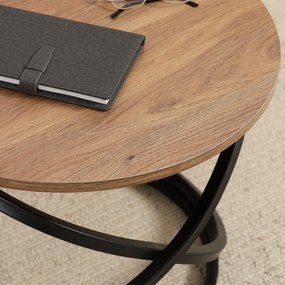 HOMCOM Masă de cafea rotundă de stil industrial din metal negru și blat din lemn, dim. Ø 60 x 46 Î n cm | Aosom Romania