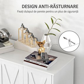Dulap multifuncțional MDF cu 4 nivele cu 2 rafturi reglabile pentru sufragerie, bucătărie și intrare, 120x37x75 cm, alb HOMCOM | Aosom Romania