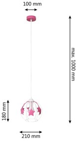 Lustră pe cablu pentru copii STARS 1xE27/15W/230V roz/alb