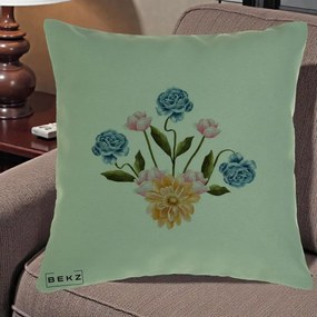 Perna Decorativa Buchet Primavara Acuarela, 40x40 cm, Verde, Husa Detasabila, Perna Inclusa, BEKZ®