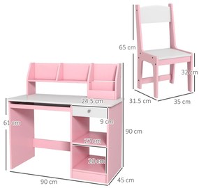 ZONEKIZ Birou copii cu scaun ergonomic cu sertar culisant pentru tastatură, nișe și rafturi deschise 90 x 45 x 90 cm roz | Aosom Romania