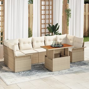 vidaXL Set de canapele de grădină 8 piese cu perne bej, din rattan poliesteric și lemn de acacia