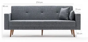 Canapea extensibila cu 3 Locuri Glasgow, Gri, 214 x 90 x 75 cm