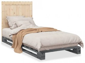 Cadru de pat cu tăblie, gri, 90x200 cm, lemn masiv de pin
