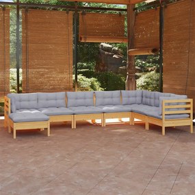 3096658 vidaXL Set mobilier de grădină cu perne gri, 8 piese, lemn masiv pin