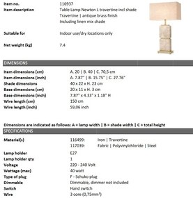 Veioza, Lampa de masa LUX cu baza din travertin Newton