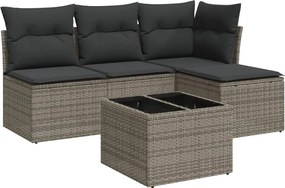 vidaXL Set canapea de grădină cu perne, 5 piese, gri, poliratan