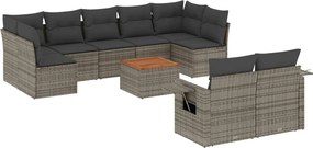 vidaXL Set mobilier de grădină cu perne, 10 piese, gri, poliratan