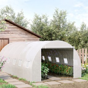 Outsunny Seră tip tunel 6x3x2 m Seră de grădină cu ușă rulabilă 12 ferestre Învelitoare PE 140 g/m² și metal galvanizat pentru culturi plante legume Alb | Aosom Romania