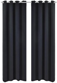 Draperii opace cu inele metalice, 2 buc., negru, 135 x 245 cm