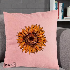 Perna Decorativa Floarea Soarelui Vibranta, 40x40 cm, Roz, Husa Detasabila, Perna Inclusa, BEKZ®