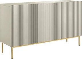 Comodă Nicole 150 cm cu trei uși, fronturi riflate - casmir / picioare aurii