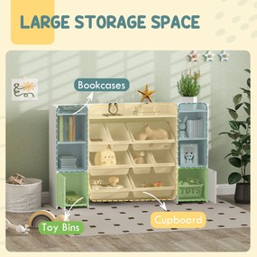 AIYAPLAY Dulap pentru jucării pentru copii cu 8 recipiente detașabile și dulapuri, 140x30x90 cm, alb | Aosom Romania