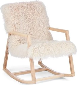 Fotoliu balansoar din lemn de frasin, cu pernă din 100% blană naturală de oaie tibetană, cu fir lung și buclat, „Rocking Chair”