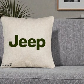 Perna Personalizata cu emblema Jeep, 40x40 cm, Bej Canapea, Husa Detasabila, Perna Inclusa, BEKZ®
