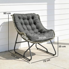 Outsunny Fotoliu din ratan cu pernă chingi, fotoliu exterior tapițat din poliratan, fotoliu tip coș până la 120kg | Aosom Romania