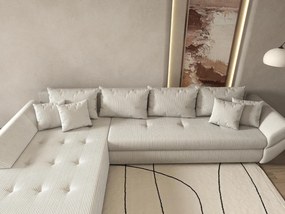 Colțar extensibil dumonde cu ladă de depozitare si sezut confortabil din spuma high-density, Loana XL Zoom Cream 335x185 cm