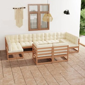 3077257 vidaXL Set mobilier grădină, perne, 9 piese, maro miere lemn masiv pin