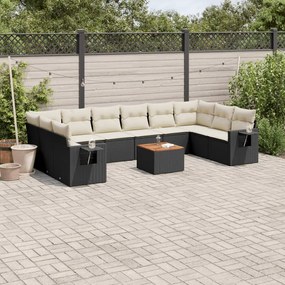 vidaXL Set canapele de grădină cu perne, 11 piese, negru, poliratan