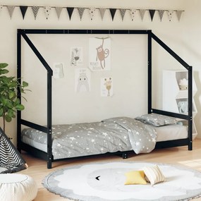 835705 vidaXL Cadru pat pentru copii, negru, 90x200 cm, lemn masiv de pin