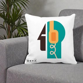 Perna Personalizata Retro Casti Muzicale, 40x40 cm, Alba Mata, Husa Detasabila, Perna Inclusa, BEKZ®
