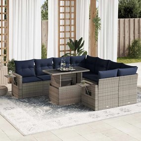 vidaXL Set mobilier grădină perne 9 piese gri poliratan/lemn acacia