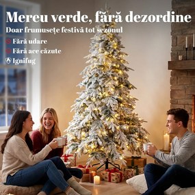 HOMCOM Brad de Crăciun Înzăpezit 210 cm cu 450 de Lumini LED Alb Cald, Timer, Telecomandă, 8 Modalități, 1080 de Ramuri Ignifuge | Aosom Romania