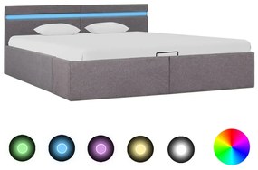 285629 vidaXL Cadru pat hidraulic ladă și LED, gri taupe, 180x200 cm, textil