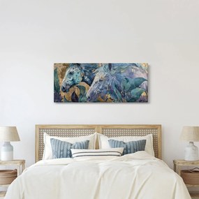 Tablou - Cai cu fundal auriu (120x50 cm)
