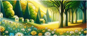 Tablou - Sat în galben-verde (120x50 cm)