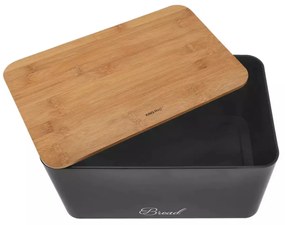 Set cutie de paine neagra cu 3 recipiente, otel, capace din bambus, Kinghoff KH1586