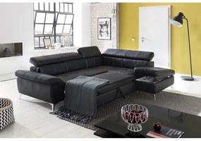 Canapea colțar extensibilă din piele SALERNO II, dreapta, neagră