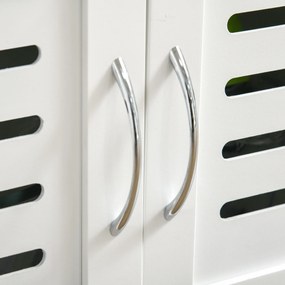 HOMCOM Carrito de Cocina cu Roti Caru cu Depozitare Multifunctional cu Suprafata de Lucru din Bambus Sertar Cos Metalic si Dulap cu 2 Usi cu Jaluzee 58x37x85,5 cm Alb | Aosom Romania