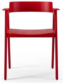 Scaun de dining roșu cu cotiere din lemn de stejar Flip – Gazzda