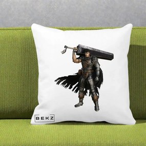 Perna Personalizata Berserk Guts Luptatorul Negru, 40x40 cm, Alba Mata, Husa Detasabila, Perna Inclusa, BEKZ®