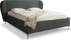 Pat matrimonial gri închis tapițat cu somieră 160x200 cm Makana – Makamii