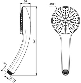 Para de dus Ideal Standard Idealrain Soft crom lucios cu 3 functii