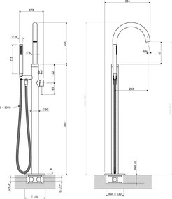 Omnires Y baterie cada-dus stativ cupru Y1233-SCPB