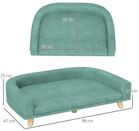 PawHut Canapea Elegantă pentru Animale de Companie, Pat Înălțat cu Pernă Moale, Cadru din Lemn, Verde, 98x67x25cm | Aosom Romania