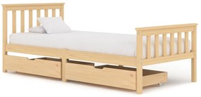 Cadru de pat cu 2 sertare, 100 x 200 cm, lemn masiv de pin Lemn deschis, 100 x 200 cm, 2 Sertare