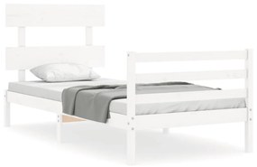 3195052 vidaXL Cadru de pat cu tăblie single mic, alb, lemn masiv