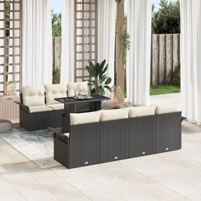 vidaXL Set de canapea de grădină cu 8 piese și perne Rattan Polyratan Negru