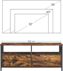 Comoda TV cu sertare, Vasagle, pana la 55 inch, 120x40x50 cm, PAL/otel, maro